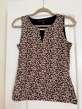 White House Black Market Black Floral Leaf-Print Sleeveless Tank XS